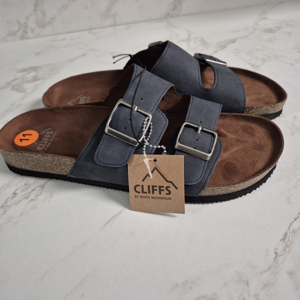 Cliffs SOLD by WHITE MOUNTAIN Men’s Blue Dual Buckle Slide Sandals